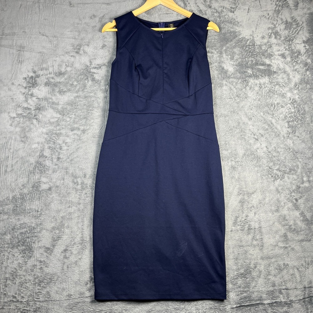 Vfshow Sheath Dress Womens Large Blue Front Back Zip Pleated Sleeveless Cocktail